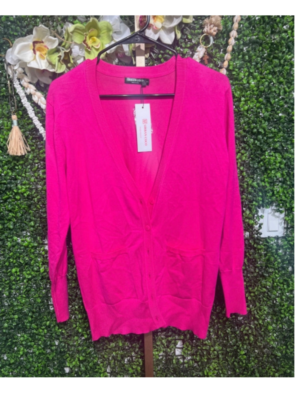 Urban Coco Women’s V Neck Long Sleeve Button Down Knit Cardigan Lightweight Swea